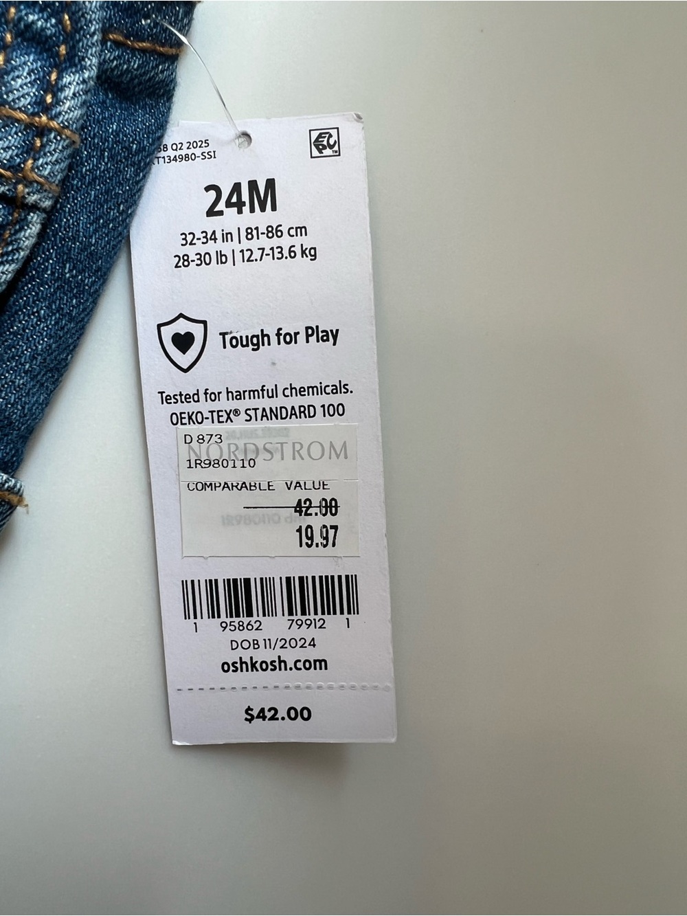 OshKosh B'gosh Classic Dark Blue Denim Overalls- 24 months NEW - Picture 2 of 7